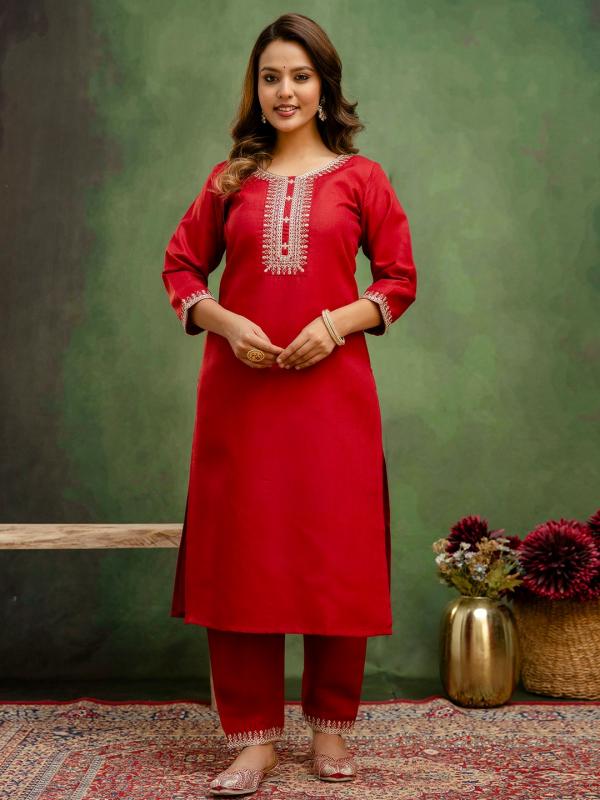 VP 9719 R Women Kurta and Trousers Pant Sets Cotton Blend